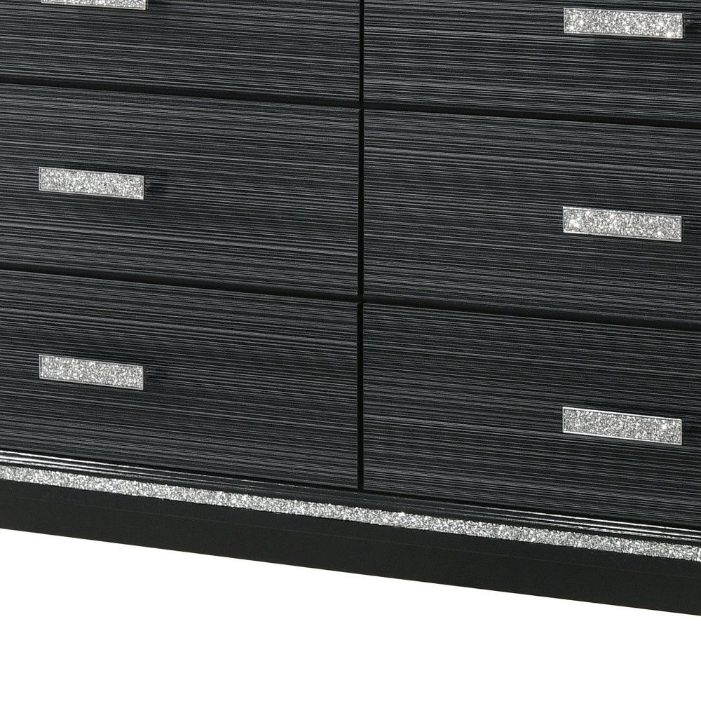 Solid Wooden Six Drawer Double Dresser - Black