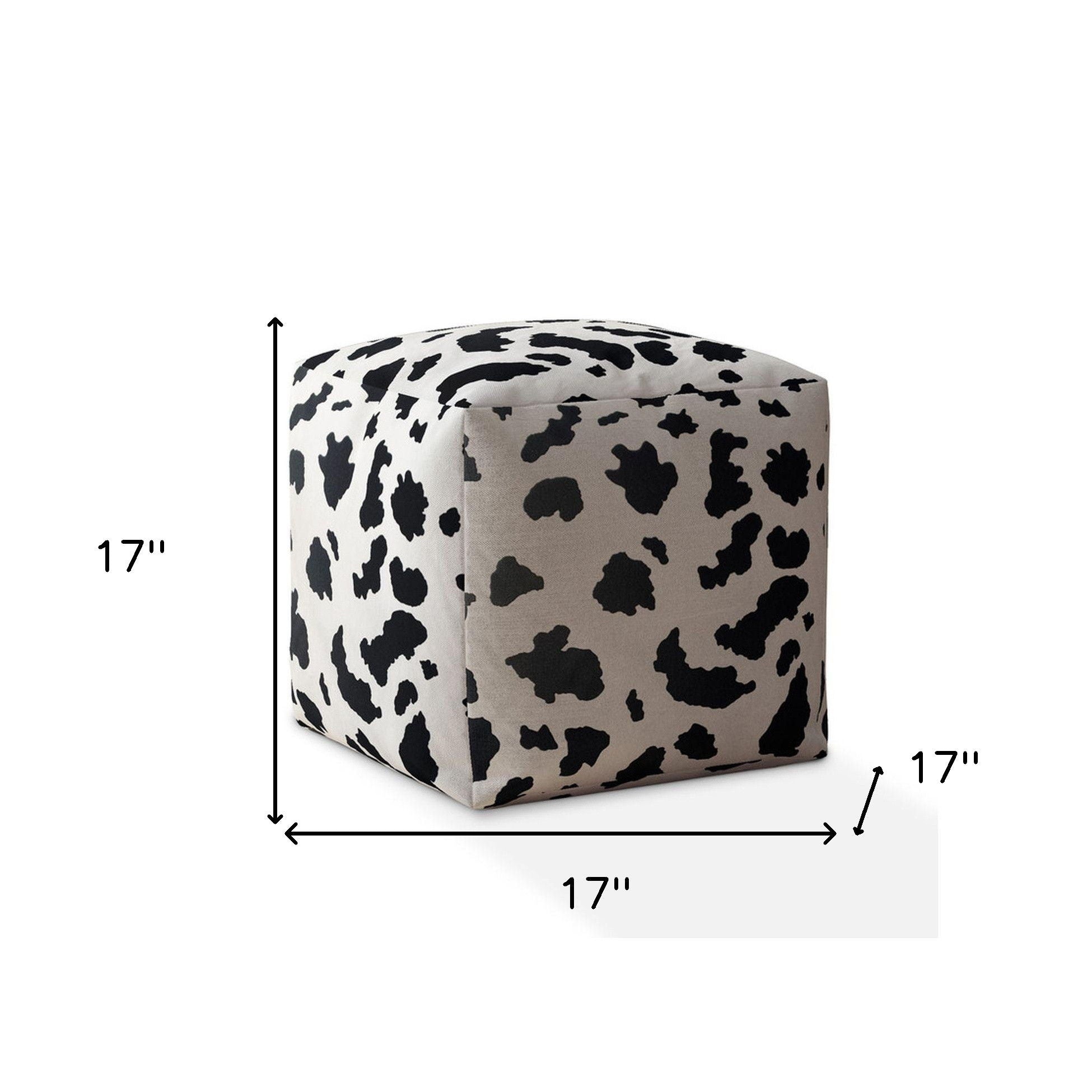 Twill Cow Print Pouf Ottoman - Black / White