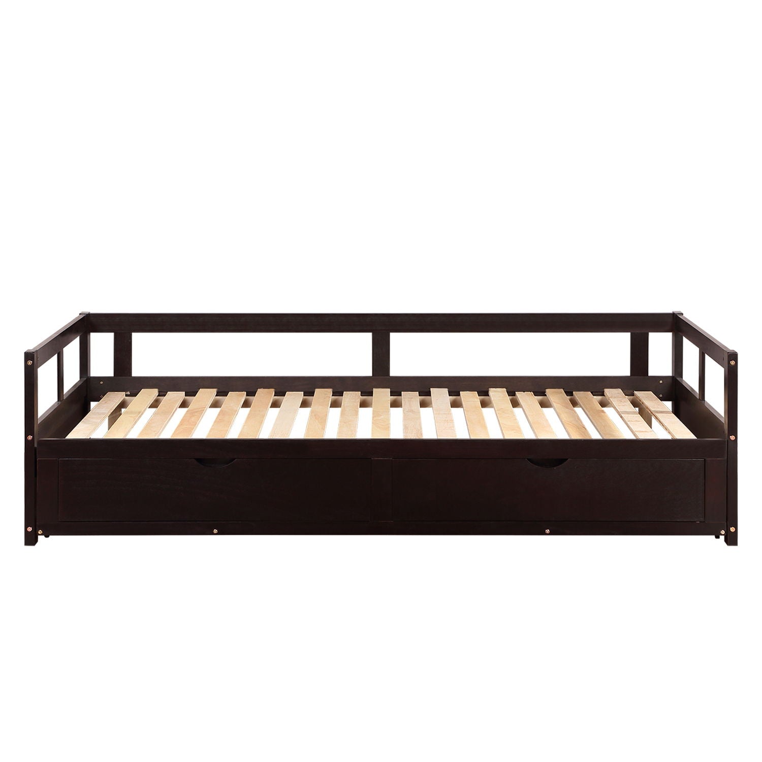 Wooden Daybed With Trundle Bed And Two Storage Drawers, Extendable Bed Daybed, Sofa Bed For Bedroom Living Room