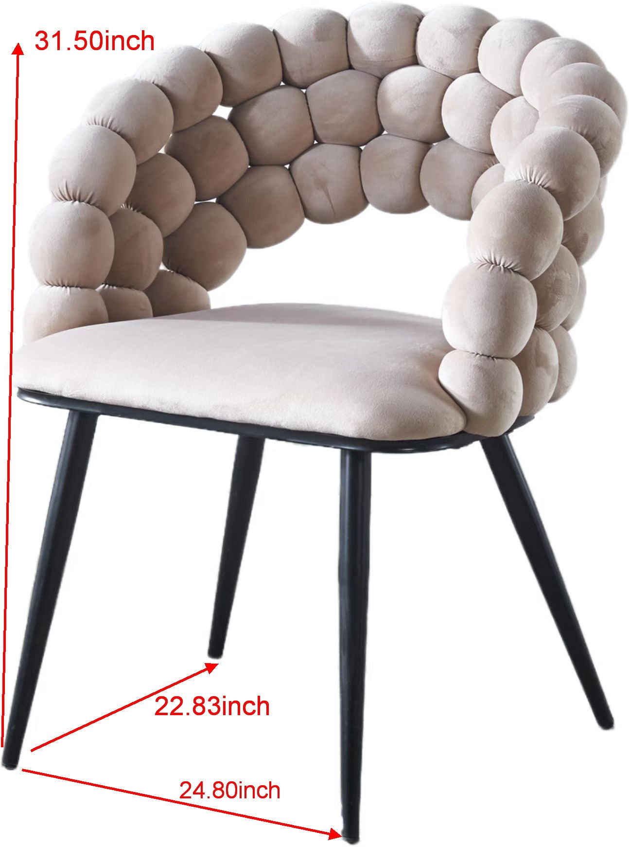 Modern Chair With Golden Color Iron Tube Legs, Soft Cushions And Comfortable Backrest, Suitable For Dining Room, Living Room, Cafe, Hairball Back