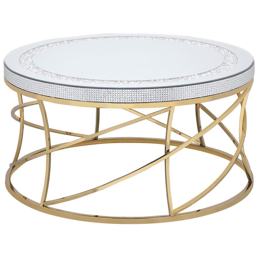 Elise - Round Mirror Top Stainless Steel Coffee Table - Gold by CoasterEveryday | Bel Furniture