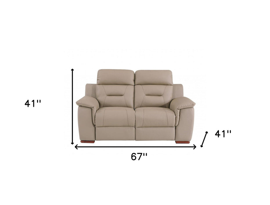 Faux Leather Manual Reclining Love Seat - Beige / Brown