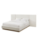 Muse - Queen Upholstered Platform Bed Frame - Ivory / Light Gray / Camel Oak