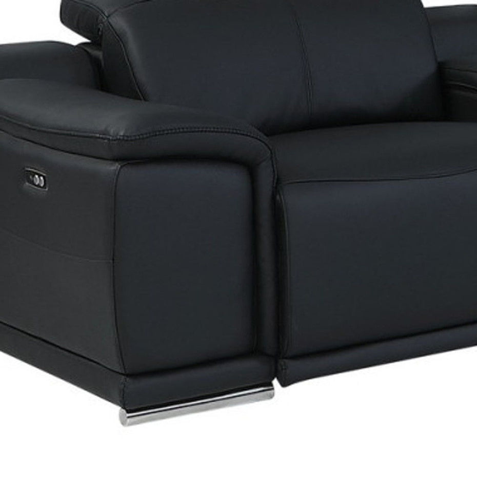 Italian Leather U Shaped Power Reclining Eight Piece Corner Sectional With Console - Black