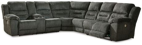Nettington - Power Reclining Sectional Dark Gray 4 Pc. Left Arm Facing Loveseat With Console Power Reclining Sectional by Signature Design by Ashley® | Bel Furniture