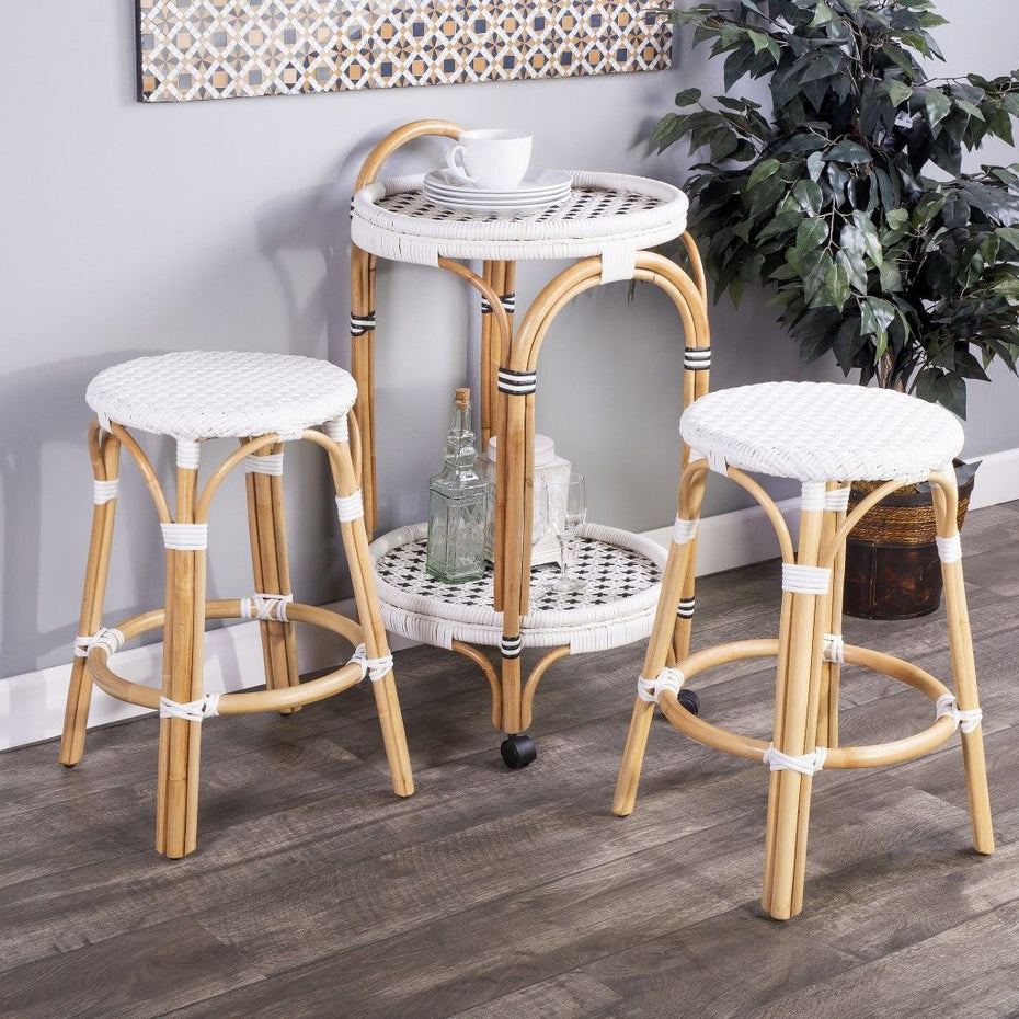 Rattan Backless Counter Height Bar Chair - White / Natural