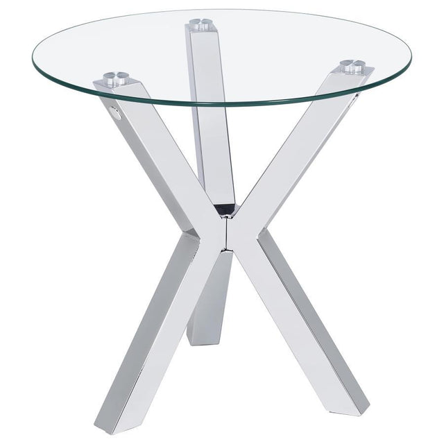 Kenzie - Round Tempered Glass Top Table Pearl Silver End Tables by Coaster Fine Furniture | Bel Furniture