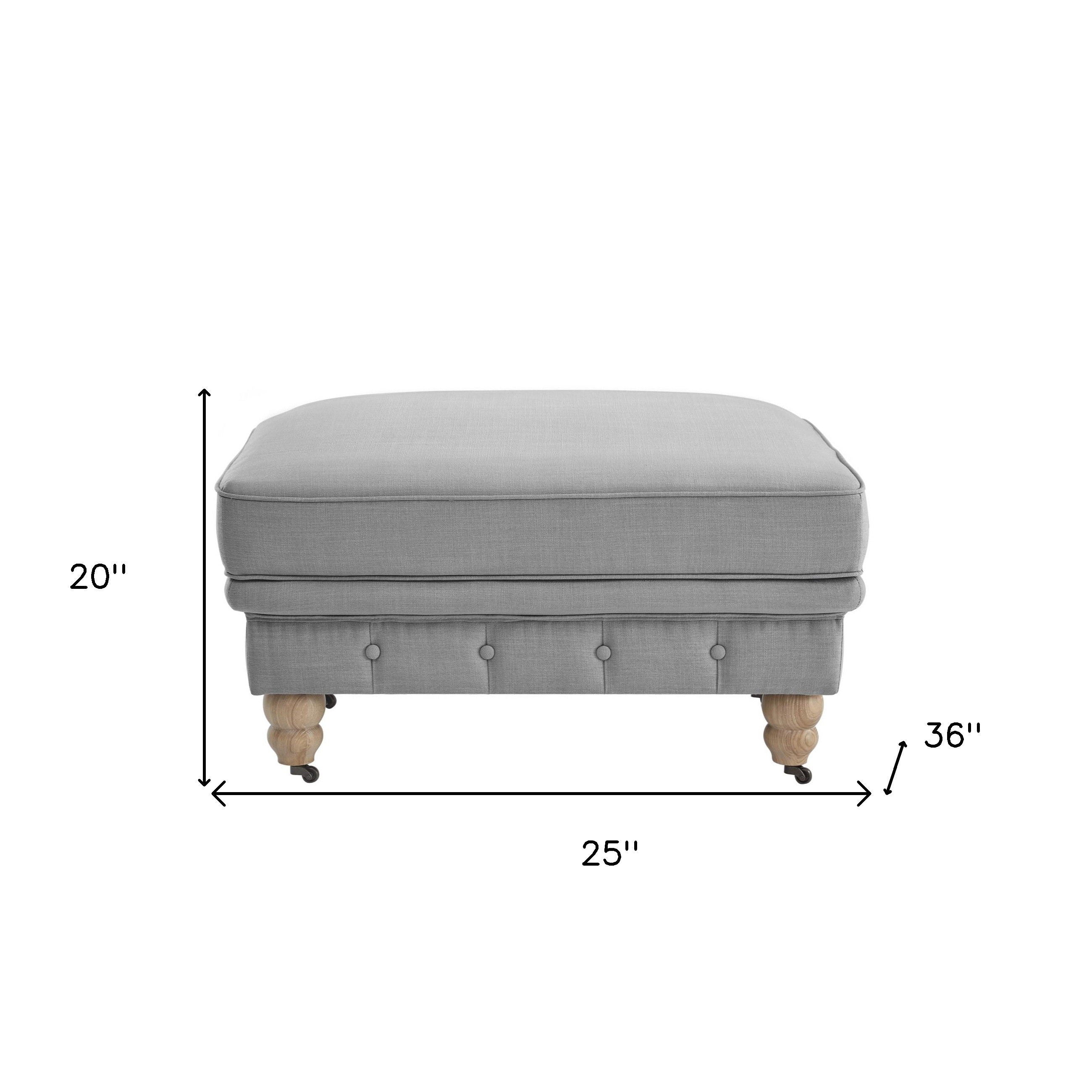 Linen Rolling Tufted Cocktail Ottoman - Light Gray / Natural