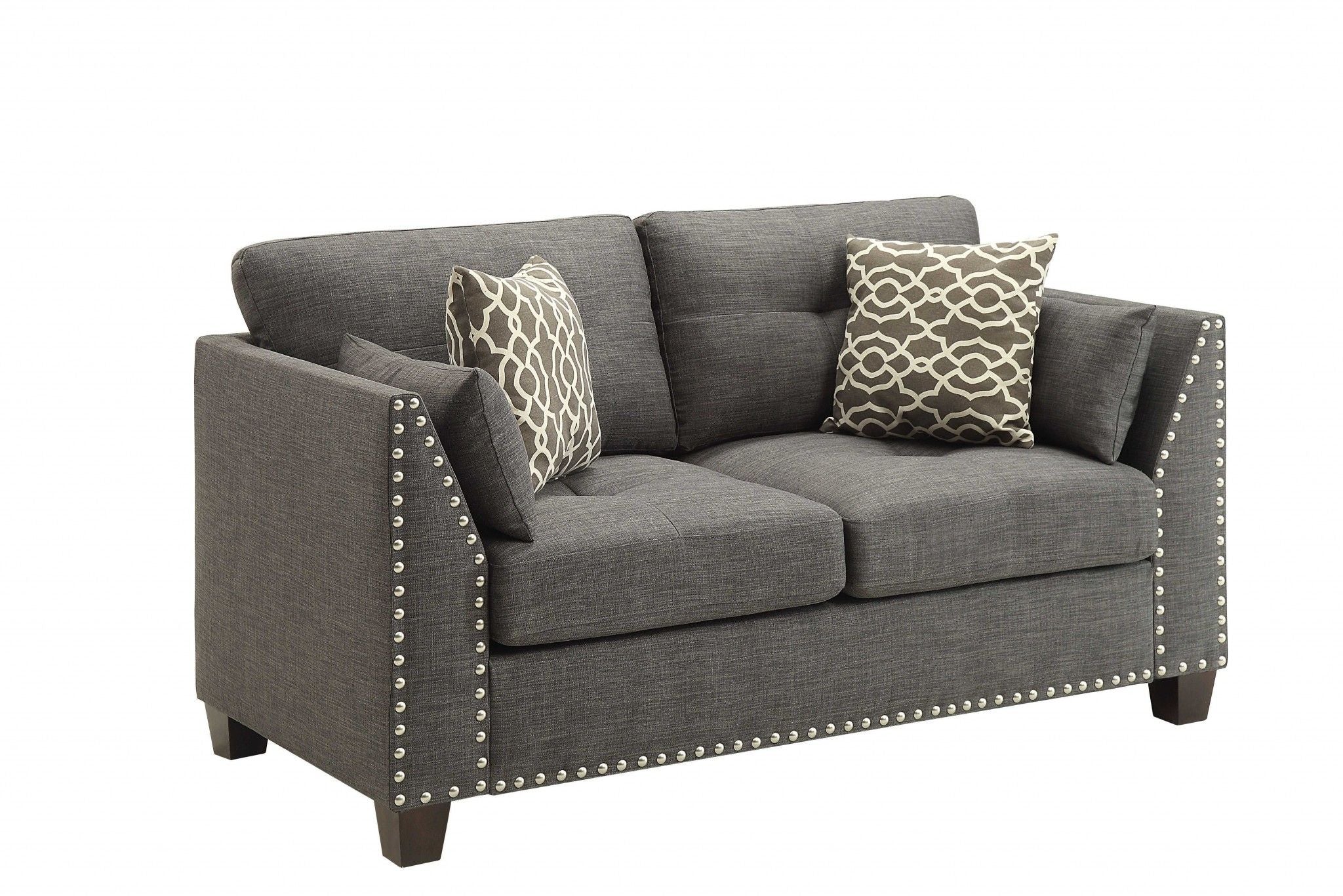 Brown Loveseat And Toss Pillows - Light Gray / Dark