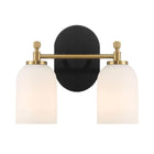 Vortex - 2 Lights Vanity In Traditional Style For Over Bathroom Mirror Wall Sconce - Black / Gold / White