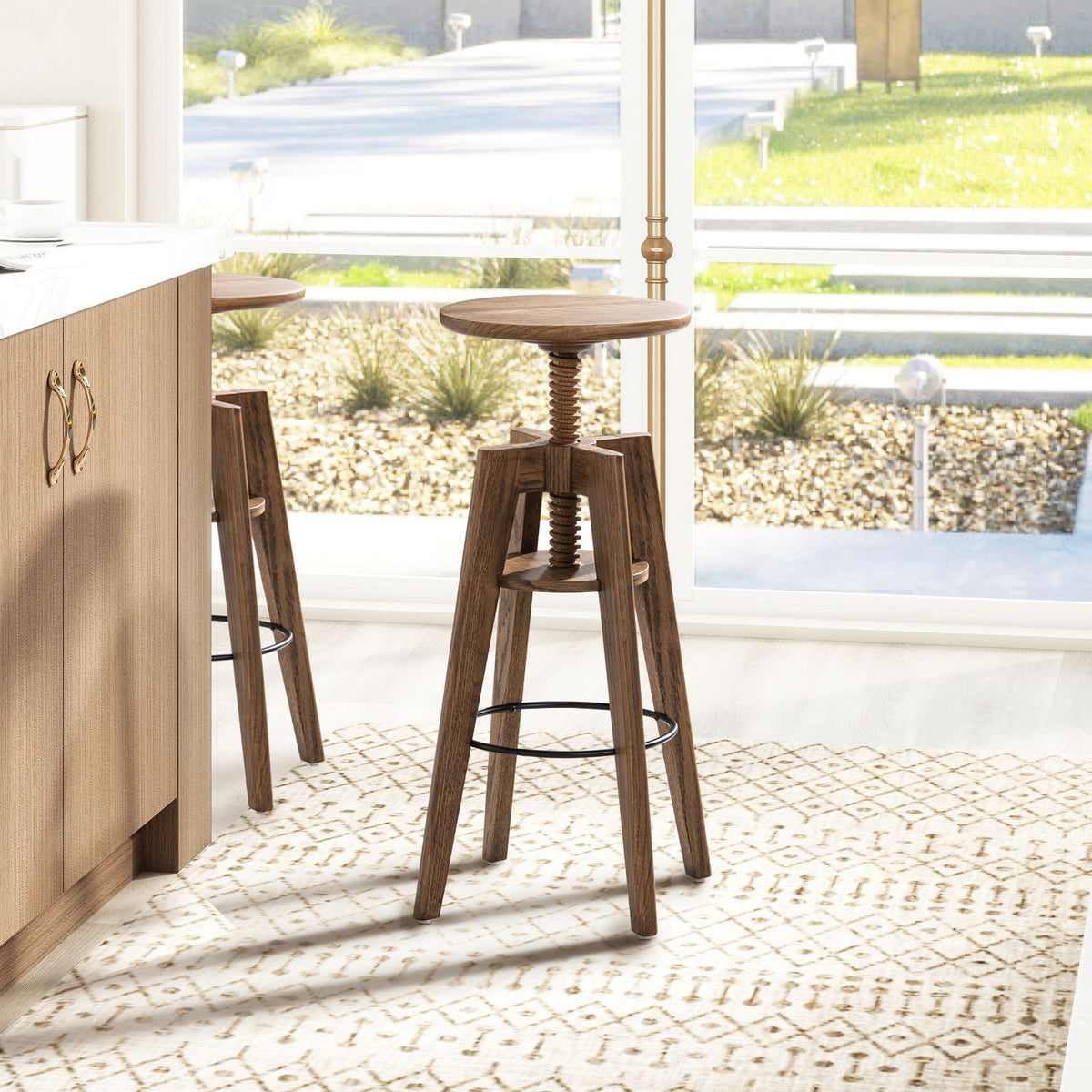 Spencer - Minimalist Oak Adjustable Bar Counter Stool - Walnut Brown Oak by Jennifer Taylor Home | Bel Furniture
