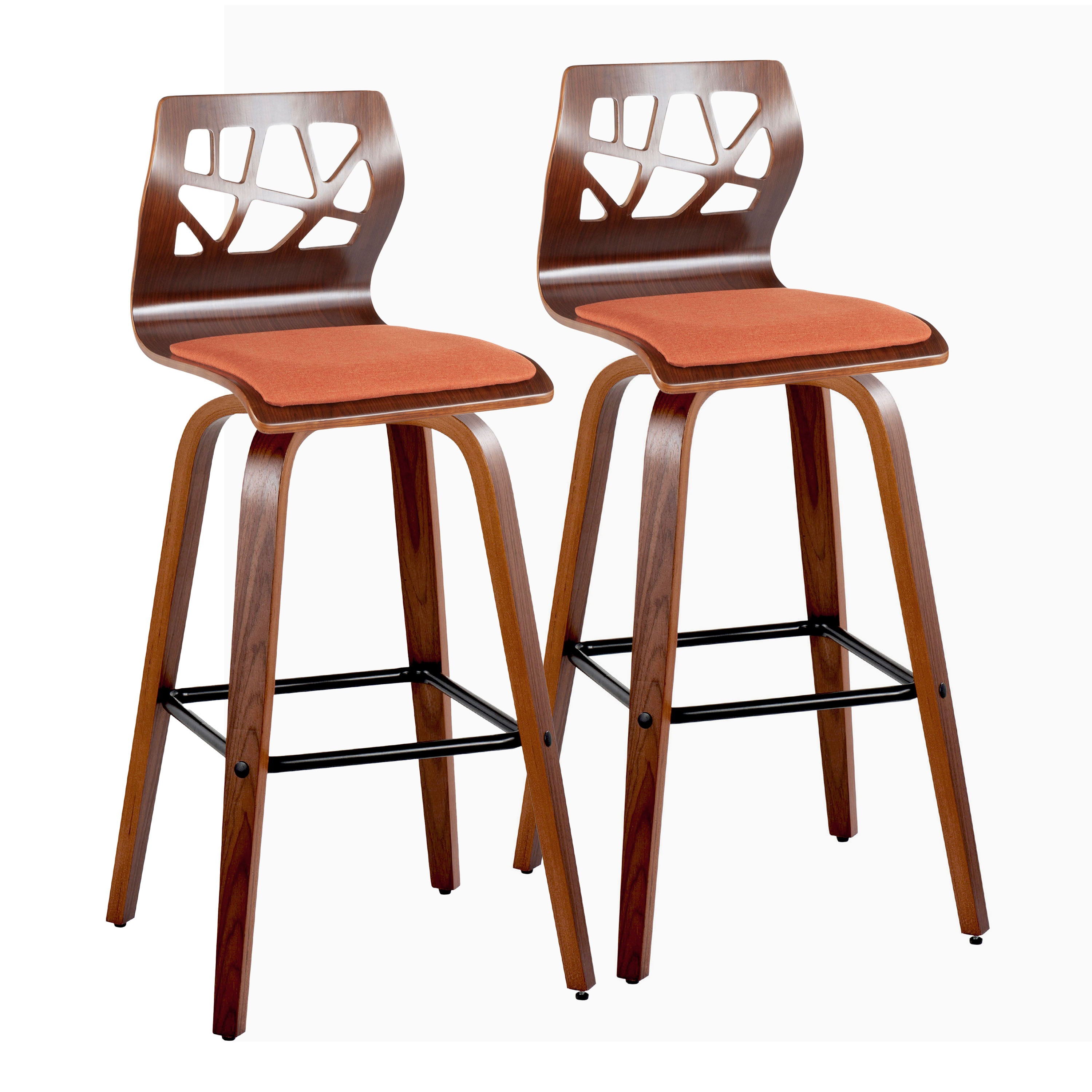 Folia - Mid Century Modern Fixed Height Barstool With Swivel With Square Footrest (Set of 2)