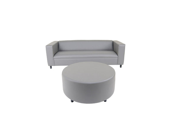 Faux Leather Sofa With Ottoman With Black Legs - Gray