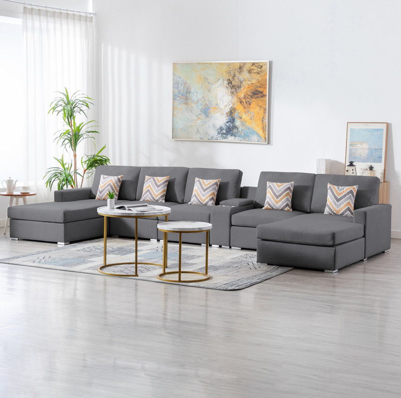 Nolan - Fabric 6 Piece Sectional Sofa With Pillows And Interchangeable Legs