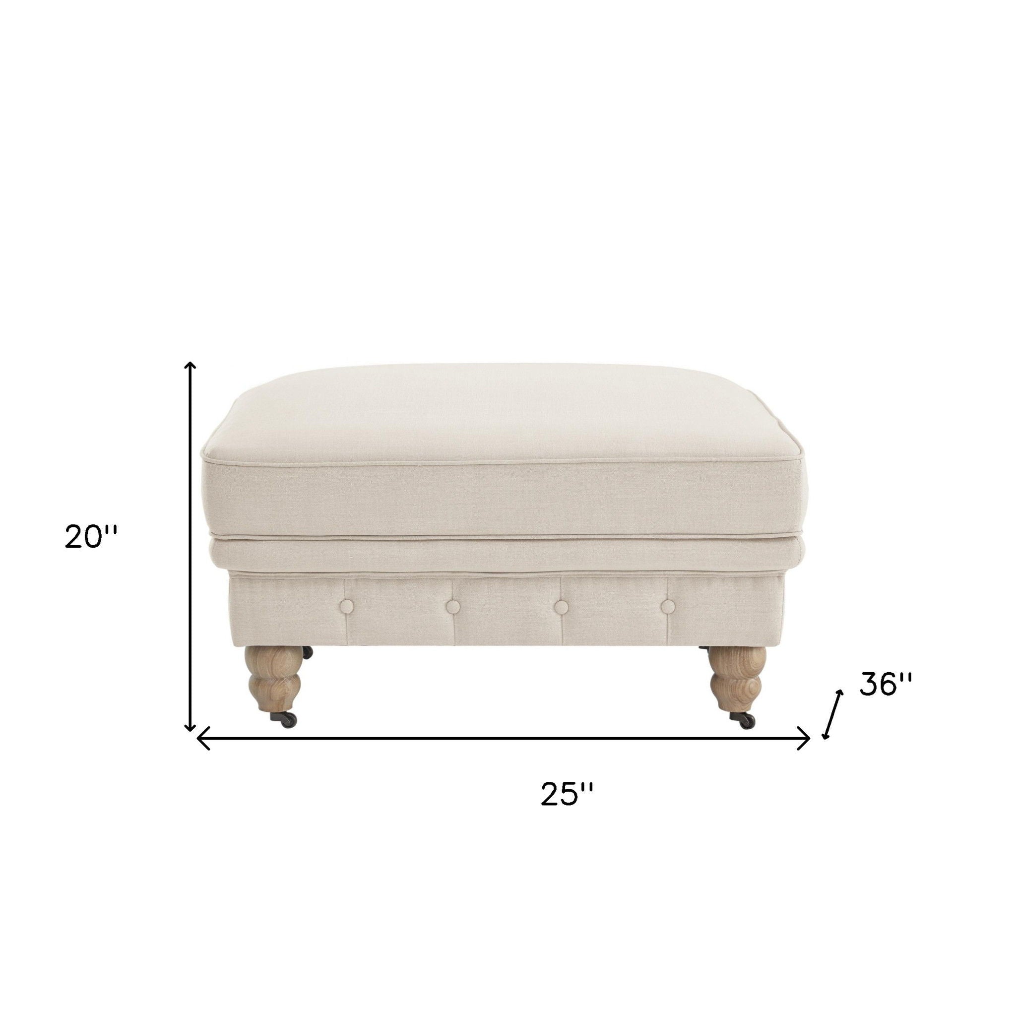 Linen And Wood Brown Rolling Tufted Cocktail Ottoman - Beige