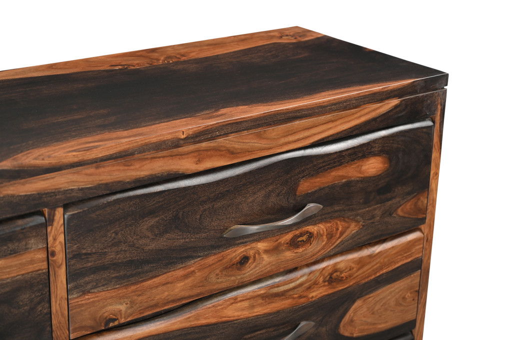 Solid Wood Live Edge Six Drawer Double Dresser - Dark Brown