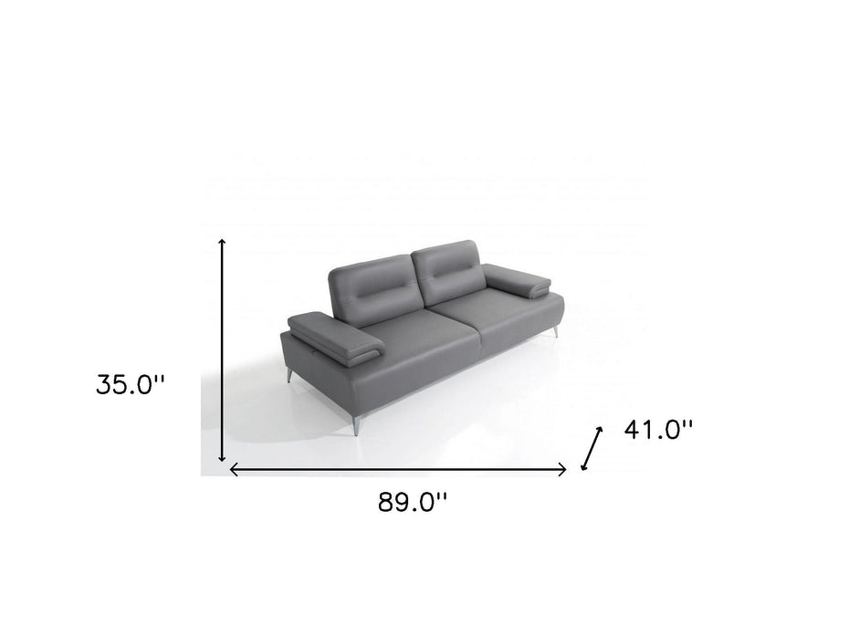 Leather Convertible Sofa And Toss Pillows With Silver Legs - Light Gray