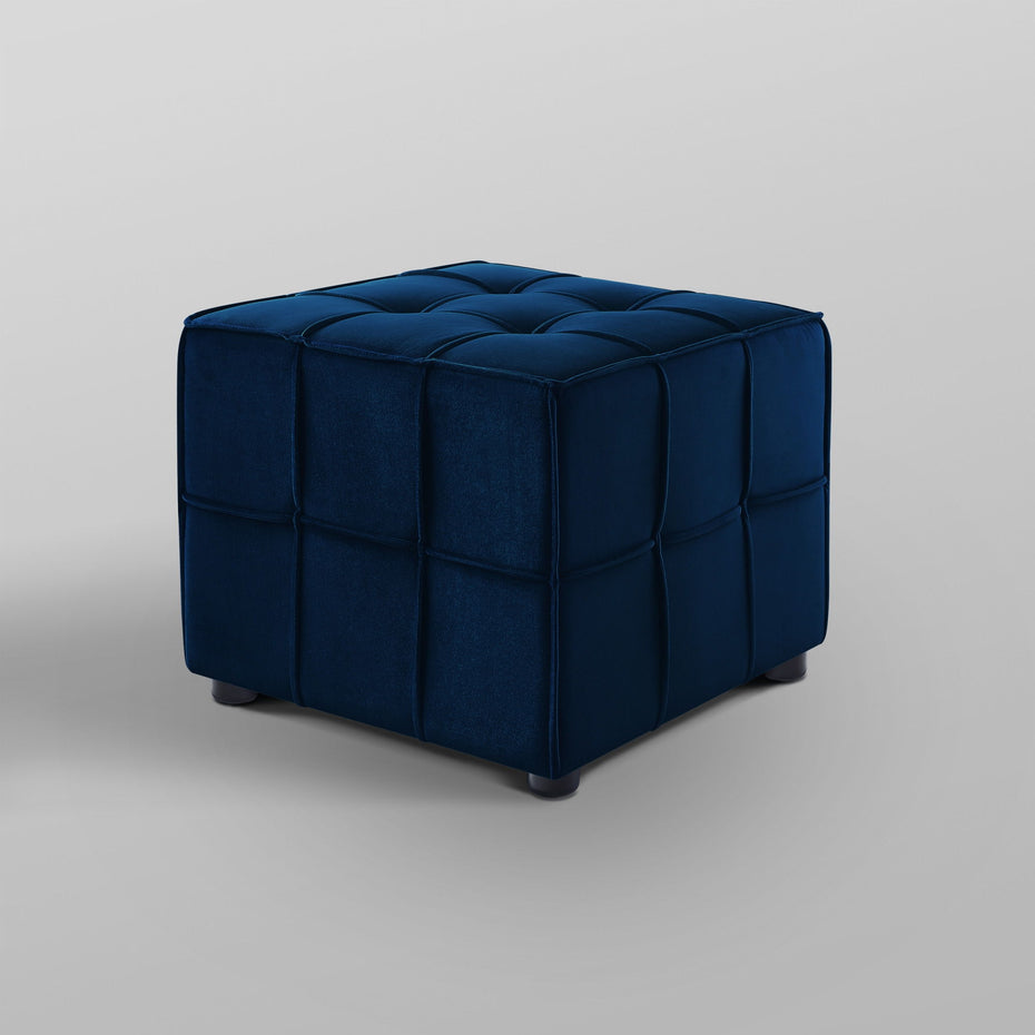 Cube Velvet Ottoman - Navy Blue / Black