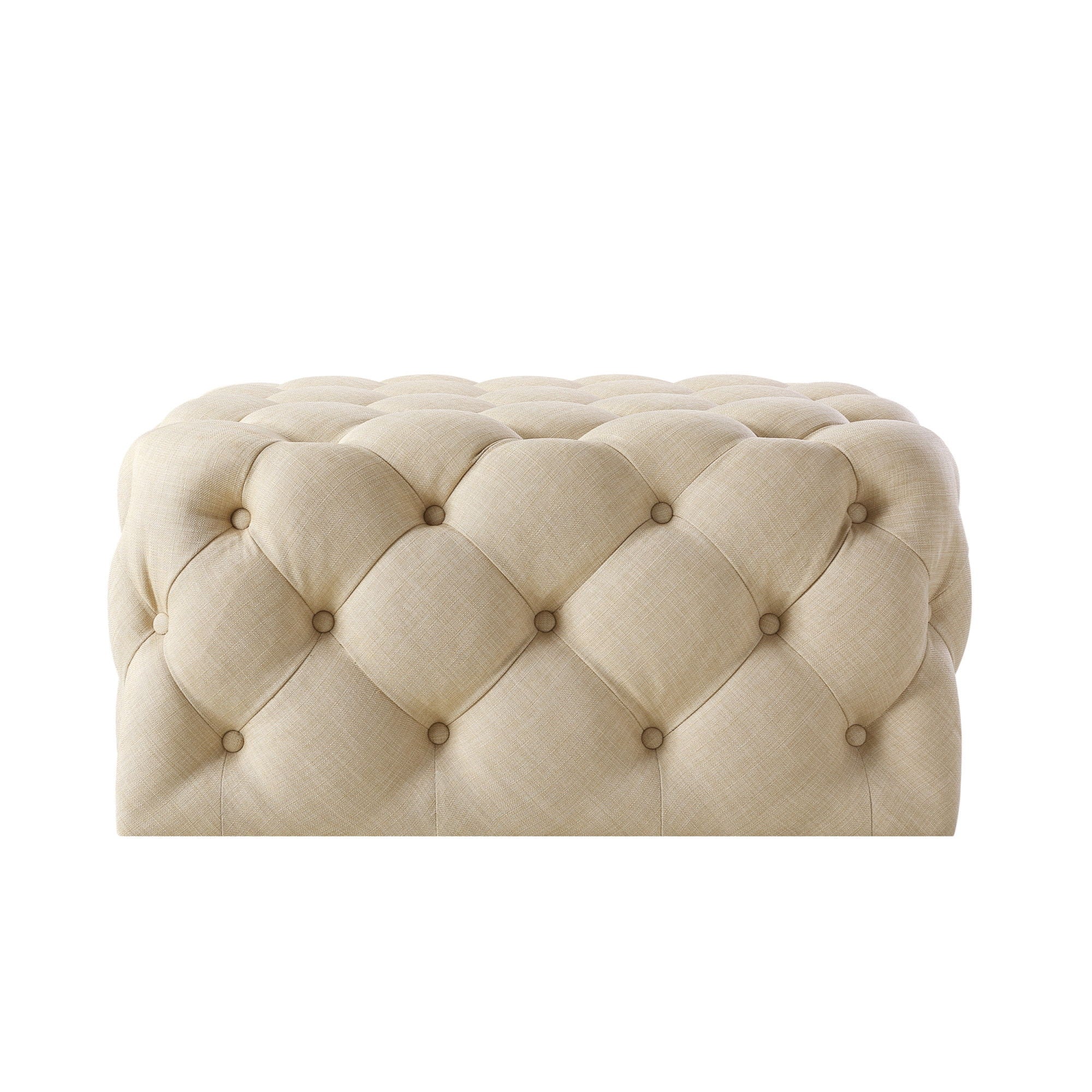 Linen Rolling Tufted Cocktail Ottoman - Beige