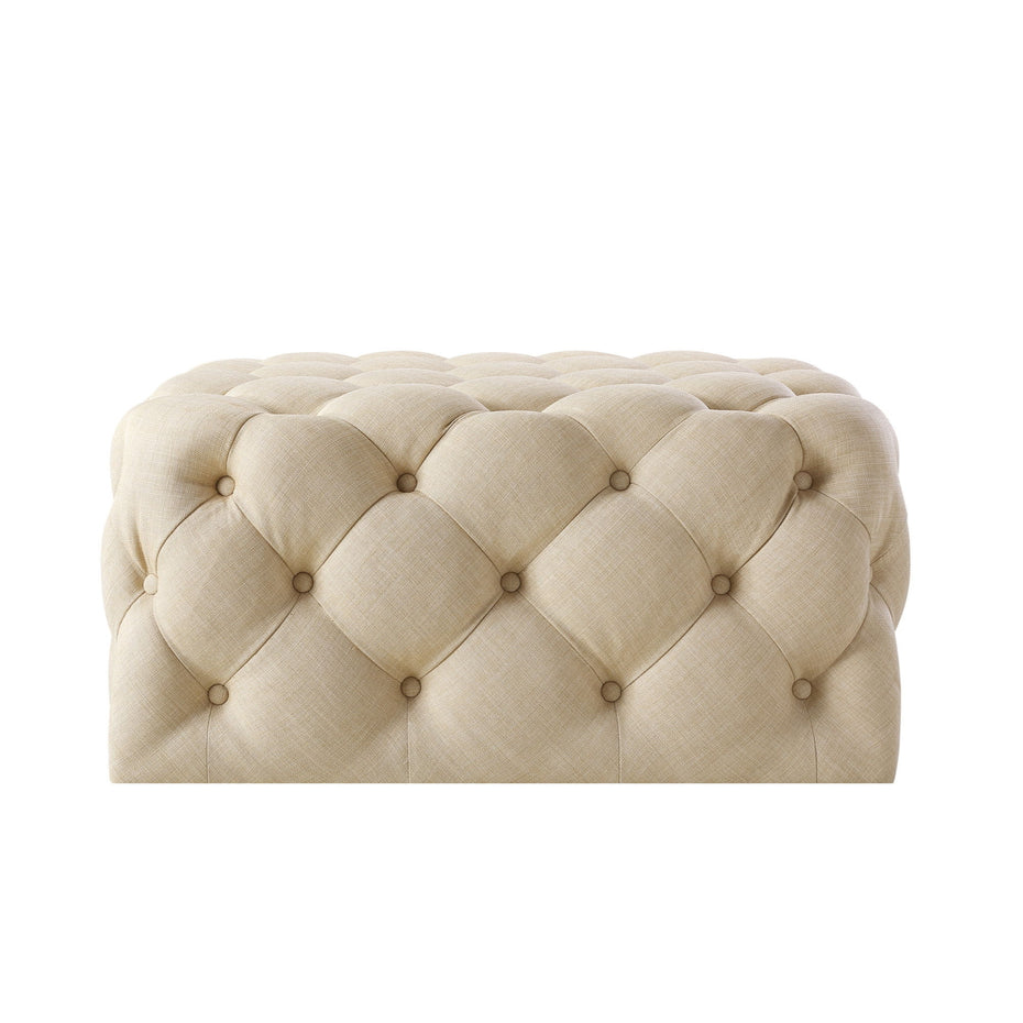 Linen Rolling Tufted Cocktail Ottoman - Beige