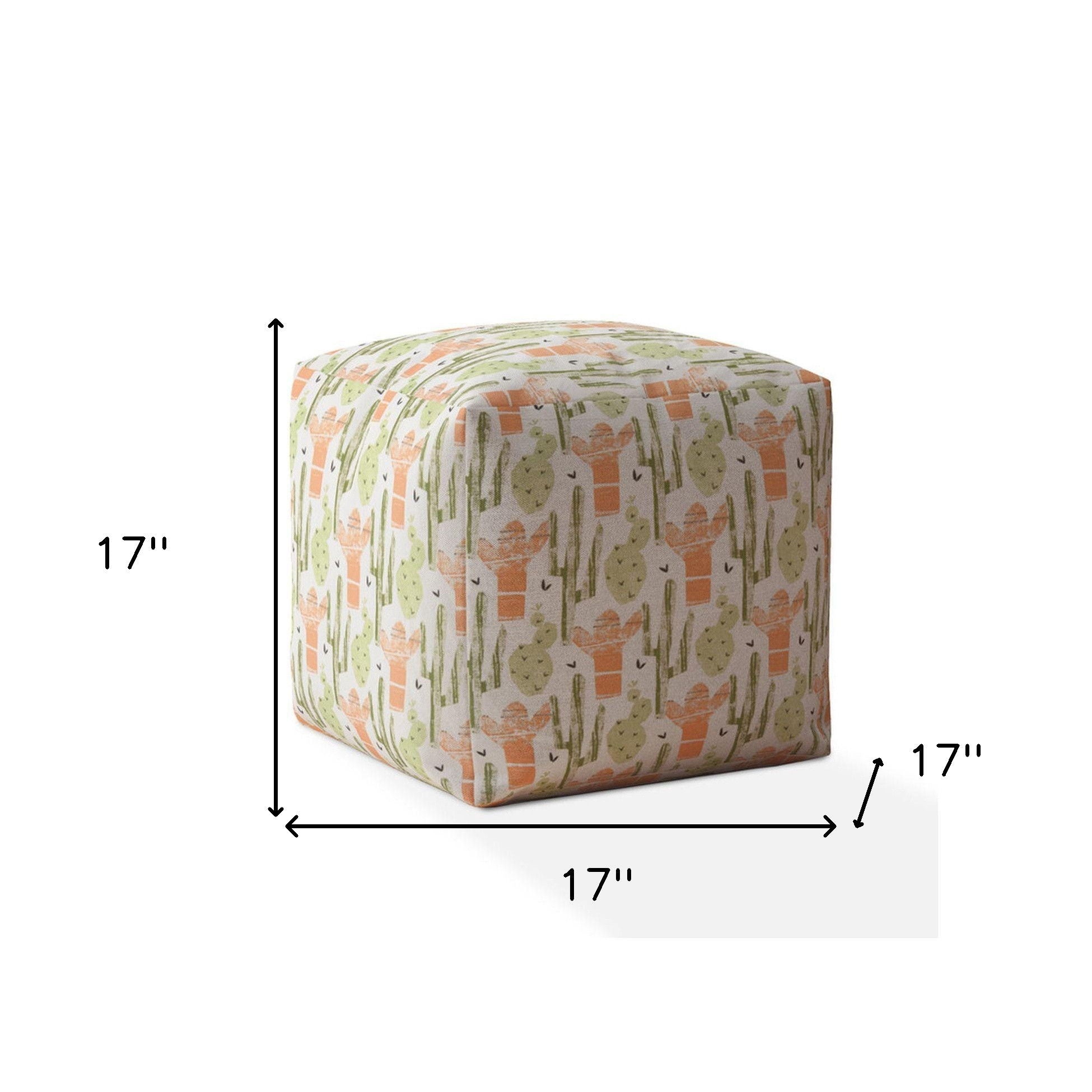 Cotton Cactus Pouf Ottoman - Orange