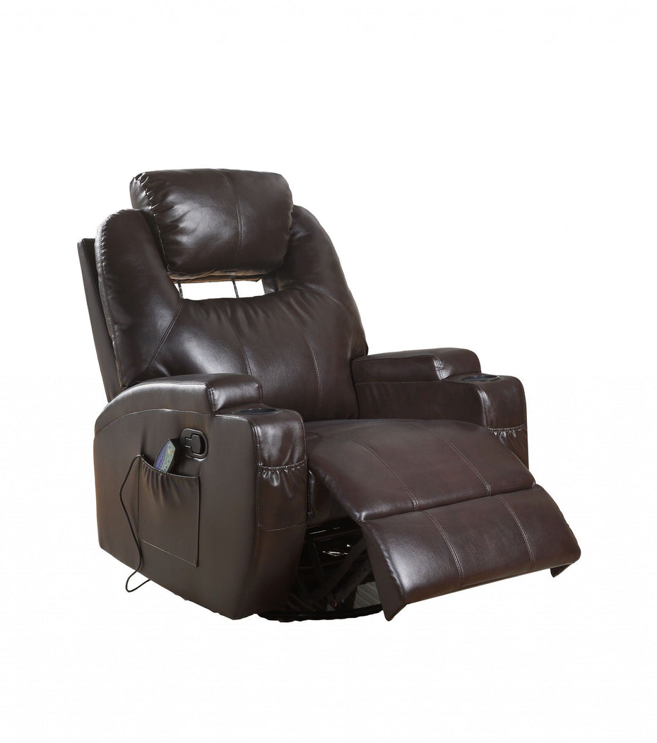 Faux Leather Heated Massage Home Theater Recliner - Brown