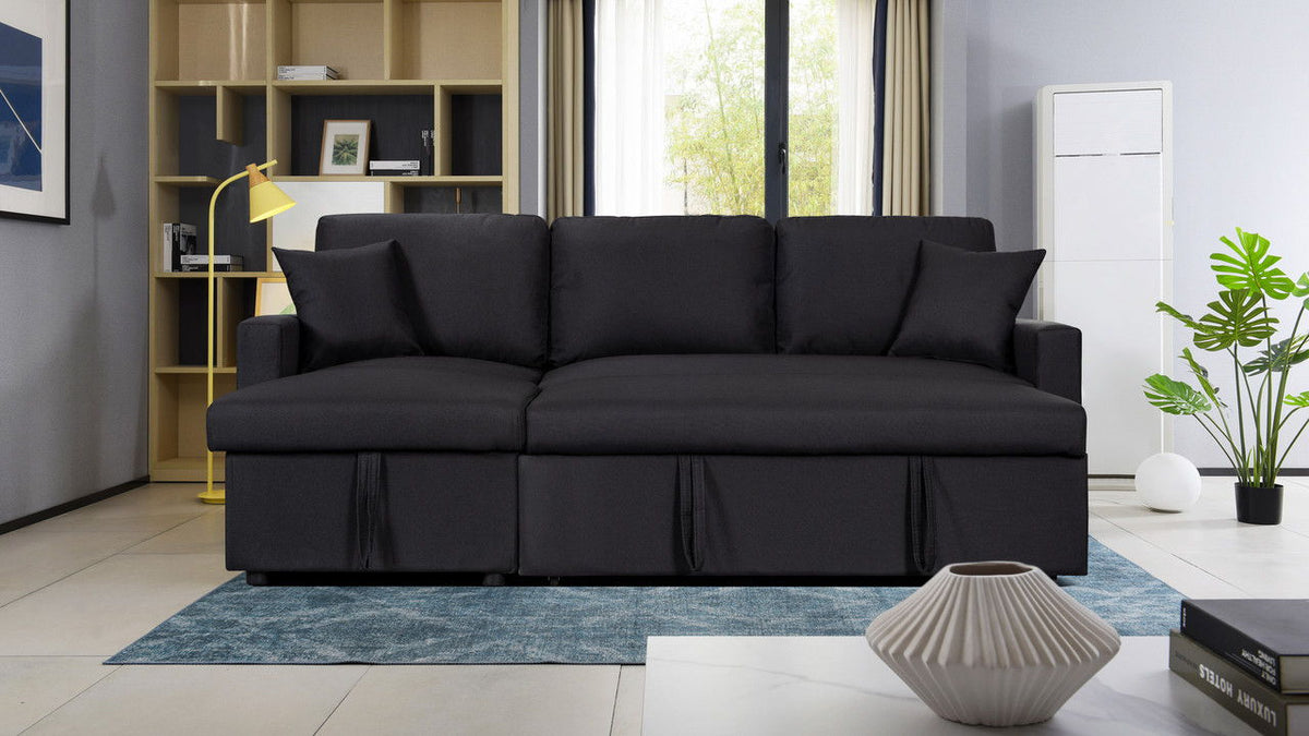 Paisley - Linen Fabric Reversible Sleeper Sectional Sofa With Storage Chaise by Lilola Home | Bel Furniture