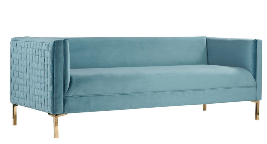 Velvet Sofa With Gold Legs - Teal Blue