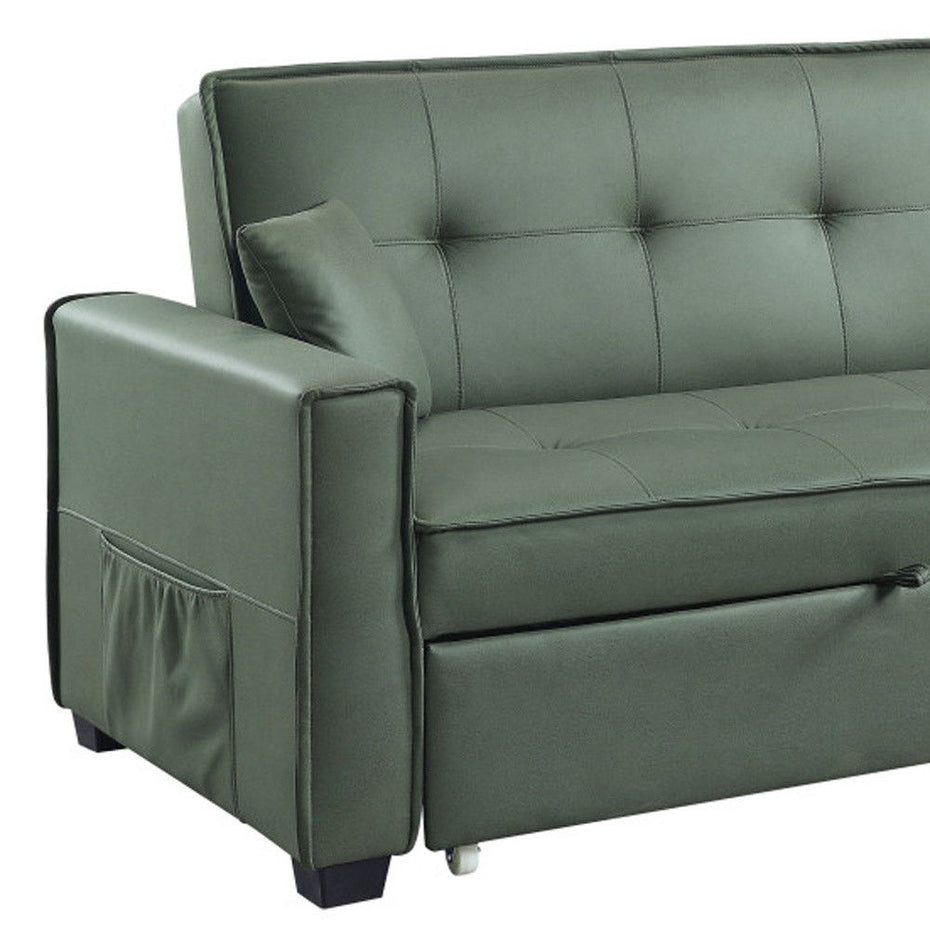 Velvet Sleeper Sofa And Toss Pillows With Black Legs - Green