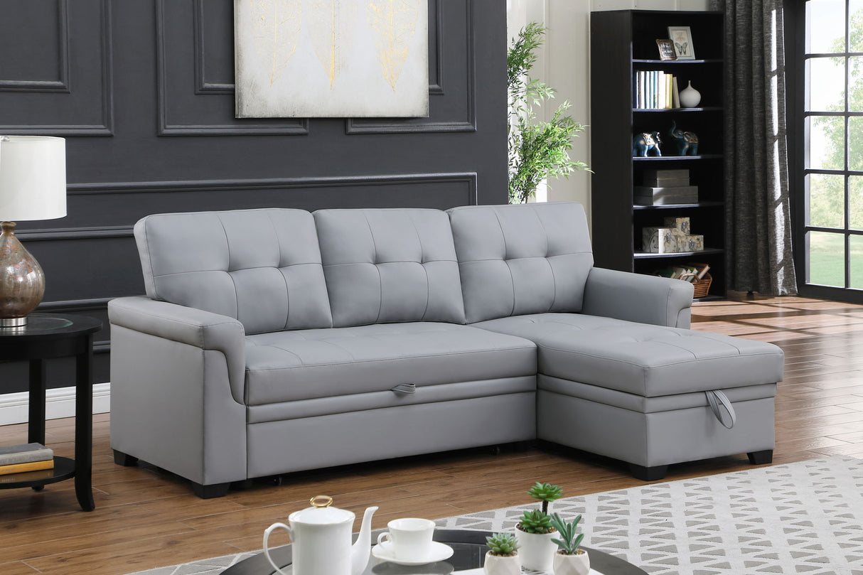 Lexi - Vegan Leather Modern Reversible Sleeper Sectional Sofa With Storage Chaise by Lilola Home | Bel Furniture