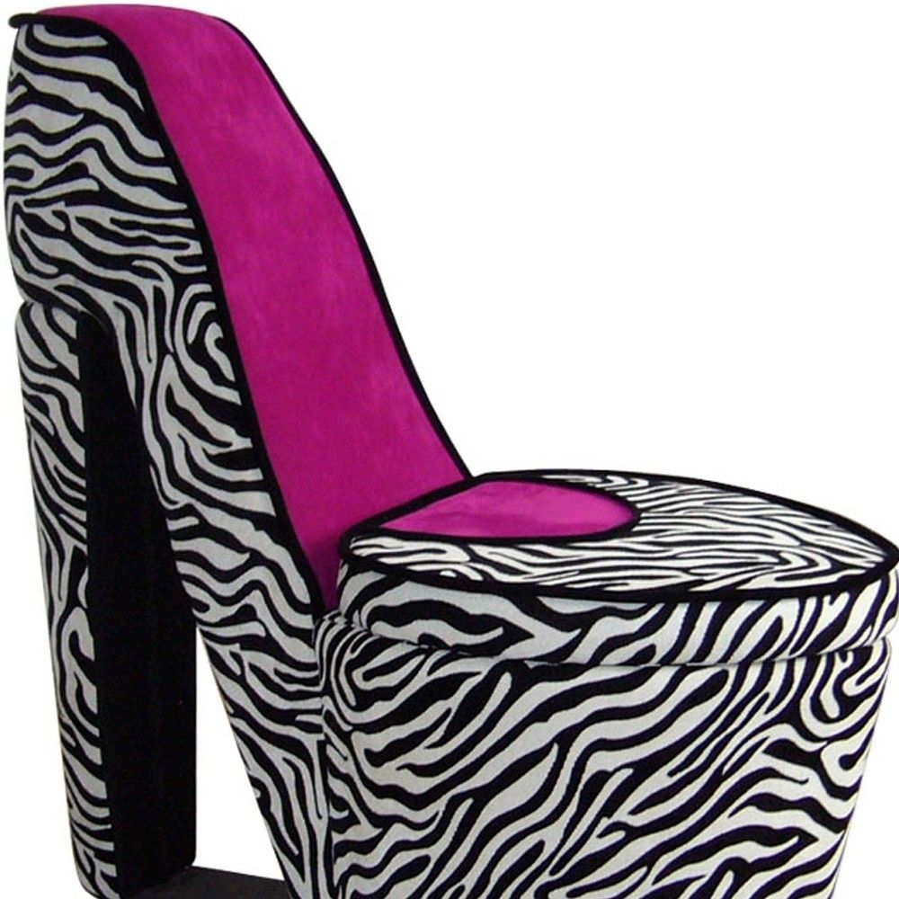 Faux Suede Animal Print Side Chair - Black / White