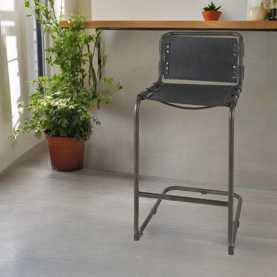 Leather And Iron Bar Chair - Black