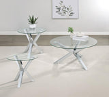 Kenzie - Round Coffee Table Set Pearl Silver 3 Pc. Coffee Table, 2 End Tables by Coaster Fine Furniture | Bel Furniture