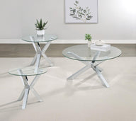 Kenzie - Round Coffee Table Set Pearl Silver 3 Pc. Coffee Table, 2 End Tables by Coaster Fine Furniture | Bel Furniture