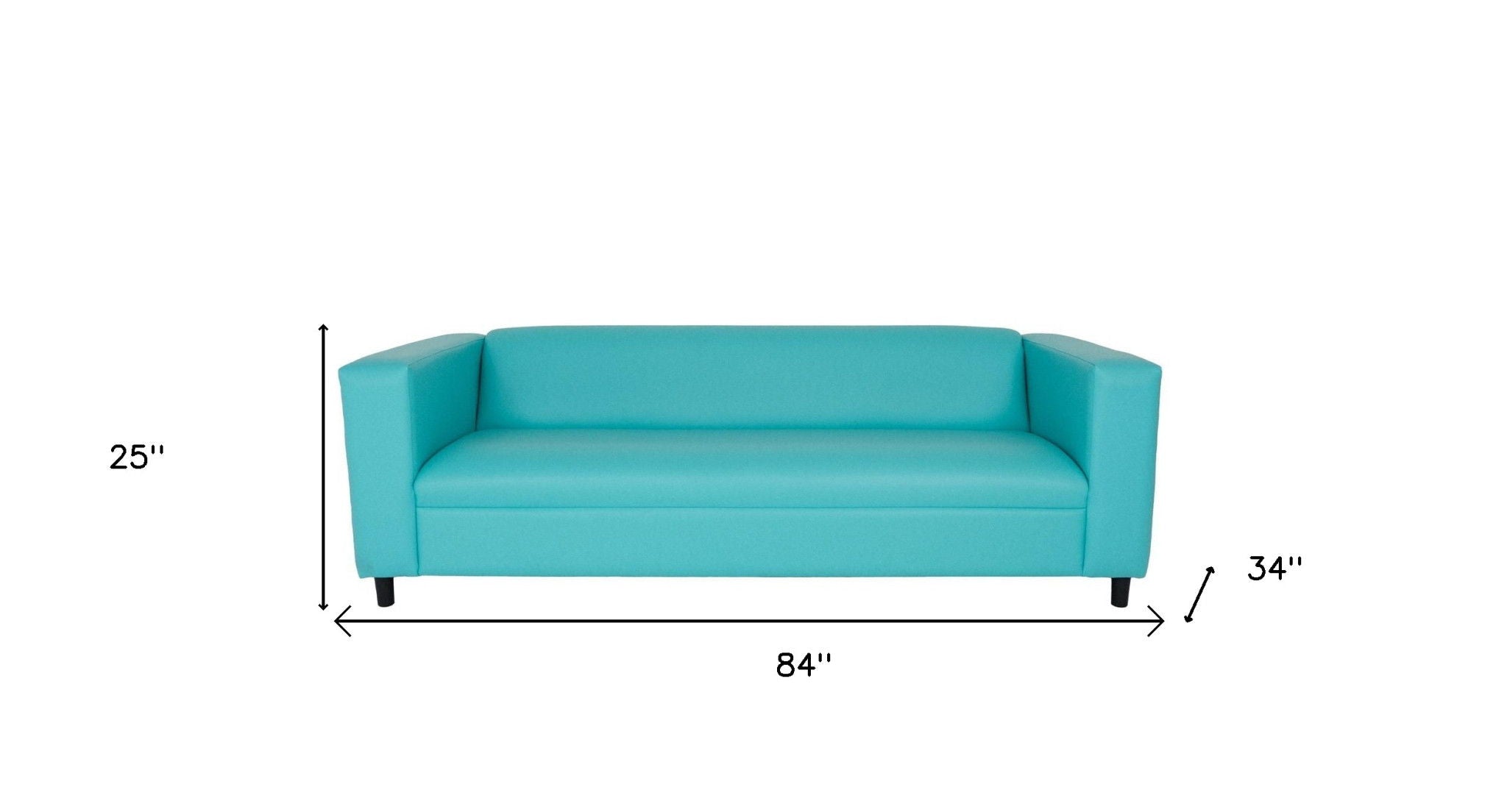 Faux Leather Sofa With Black Legs - Teal Blue