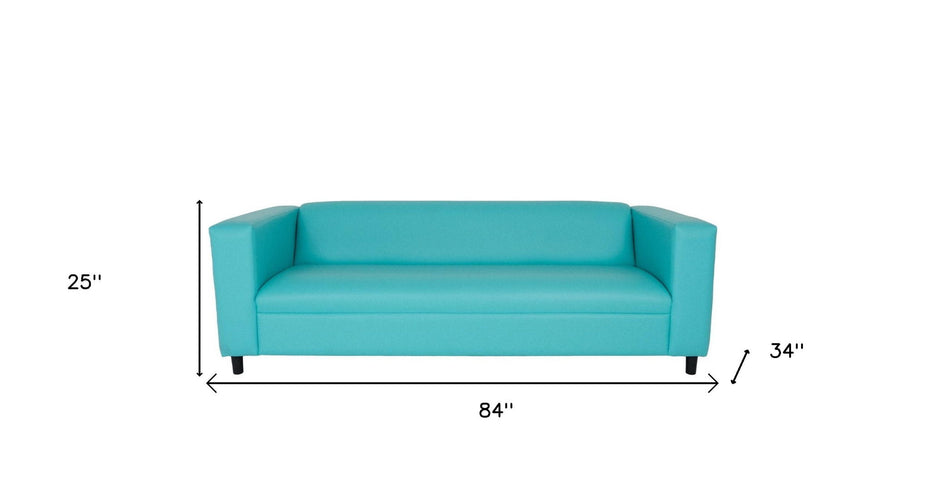 Faux Leather Sofa With Black Legs - Teal Blue