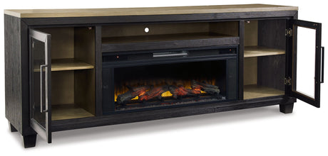 Foyland - Black / Brown - 83" TV Stand With Electric Infrared Fireplace Insert by Signature Design by Ashley® | Bel Furniture