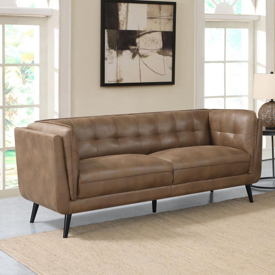 Thatcher - Upholstered Tuxedo Arm Tufted Sofa - Brown