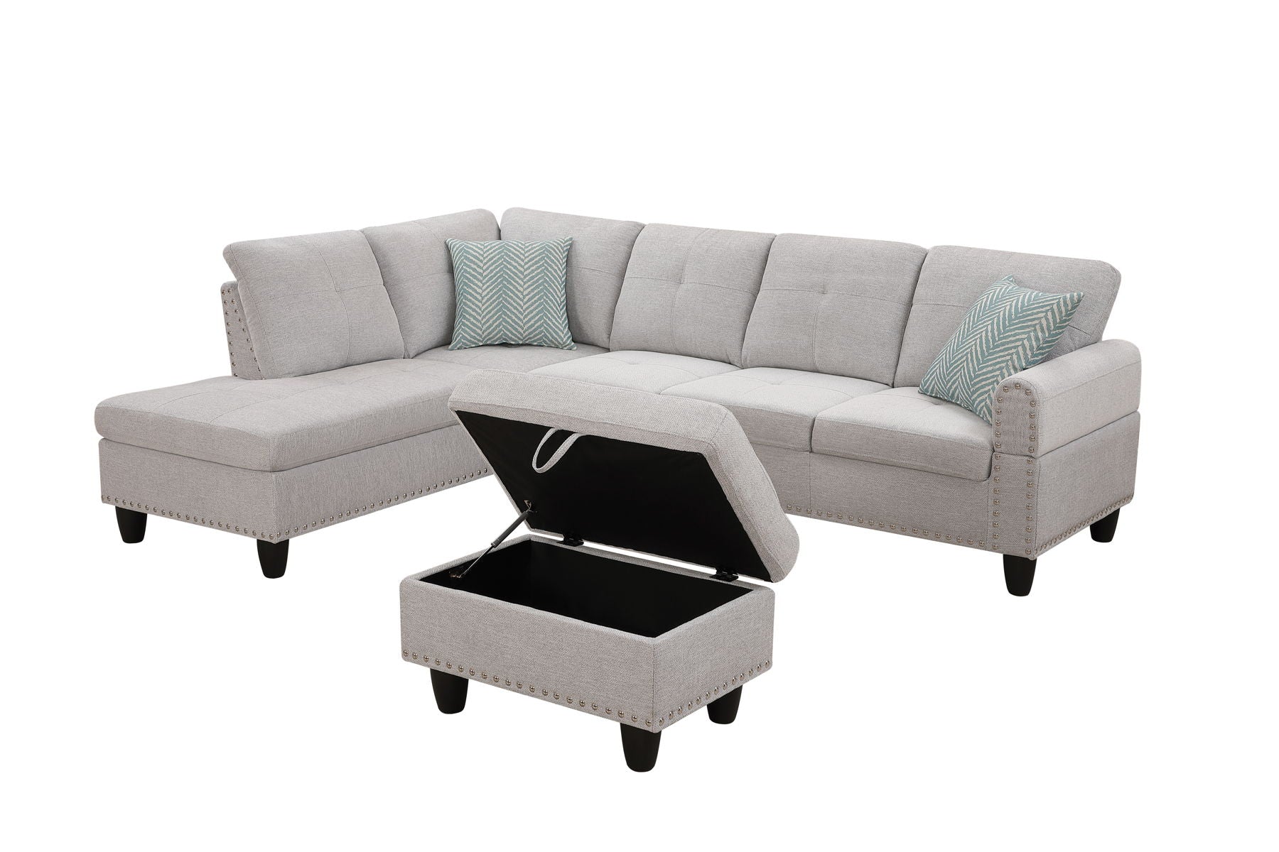 Alger - 98" Wide Left Hand Facing Sofa & Chaise With Ottoman