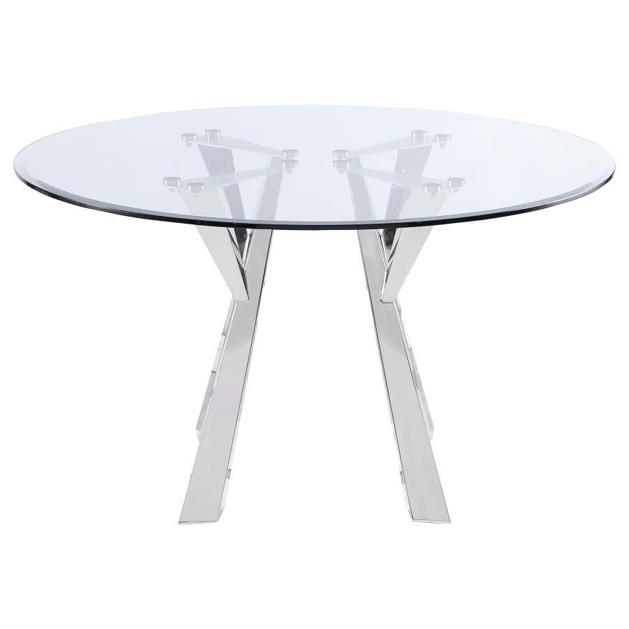 Alaia - Round Clear Glass Top Dining Table - Chrome