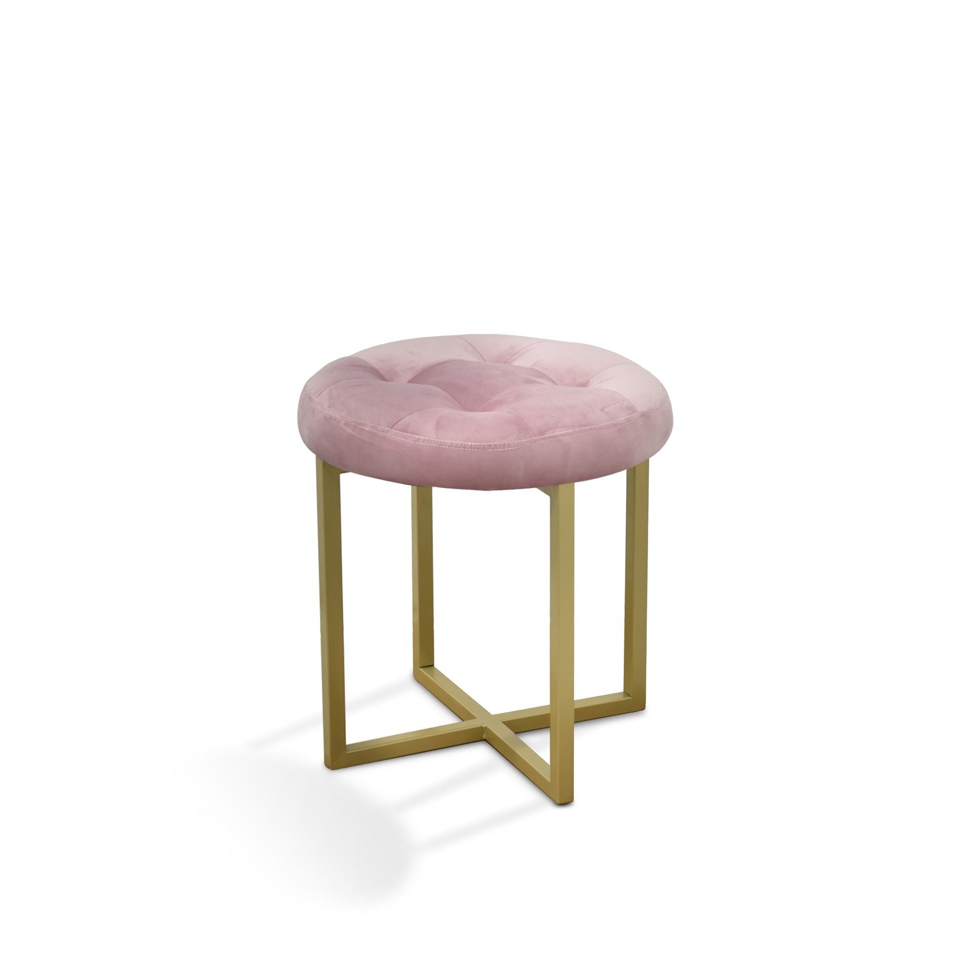 Tufted Velvet Stool - Pink / Gold