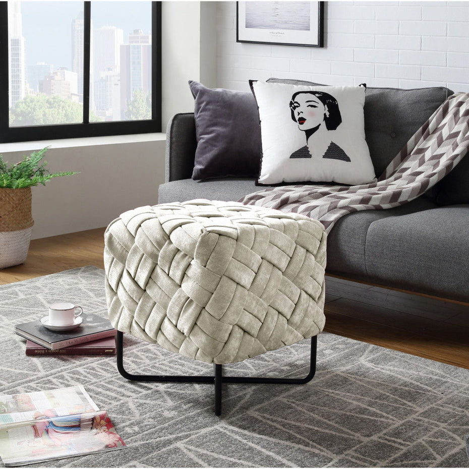 Velvet Cube Ottoman - Cream / Black