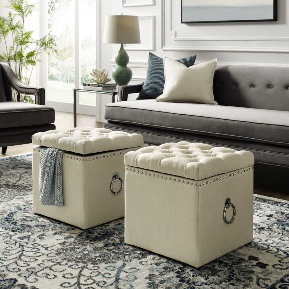 Linen Tufted Storage - White / Black