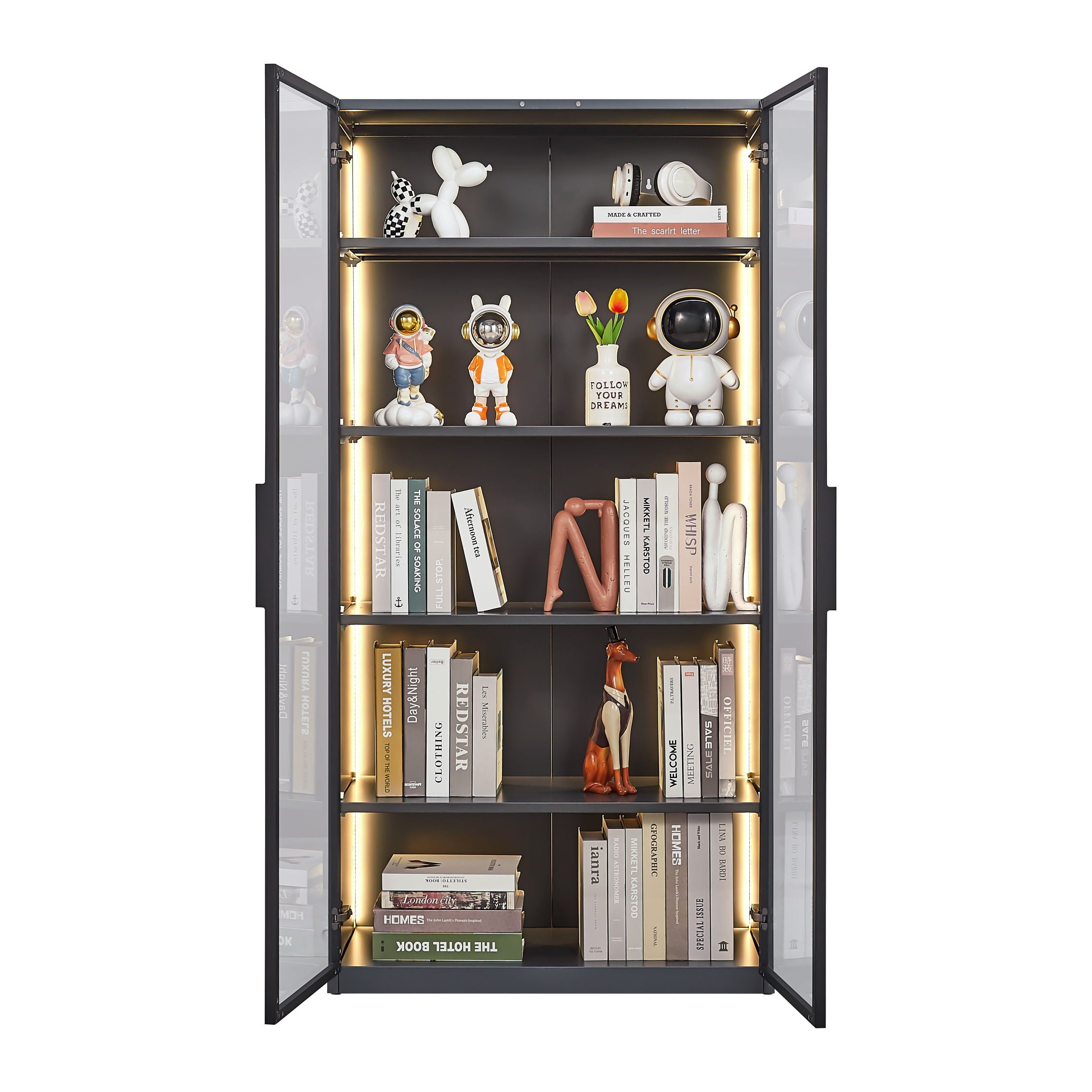 Best Selling New Design Double Door Metal Glass Display Storage Cabinet With Light Strip For Living Room