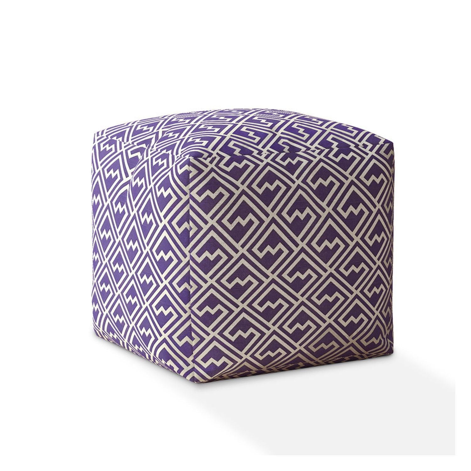 Cotton Abstract Pouf Cover - Purple / White