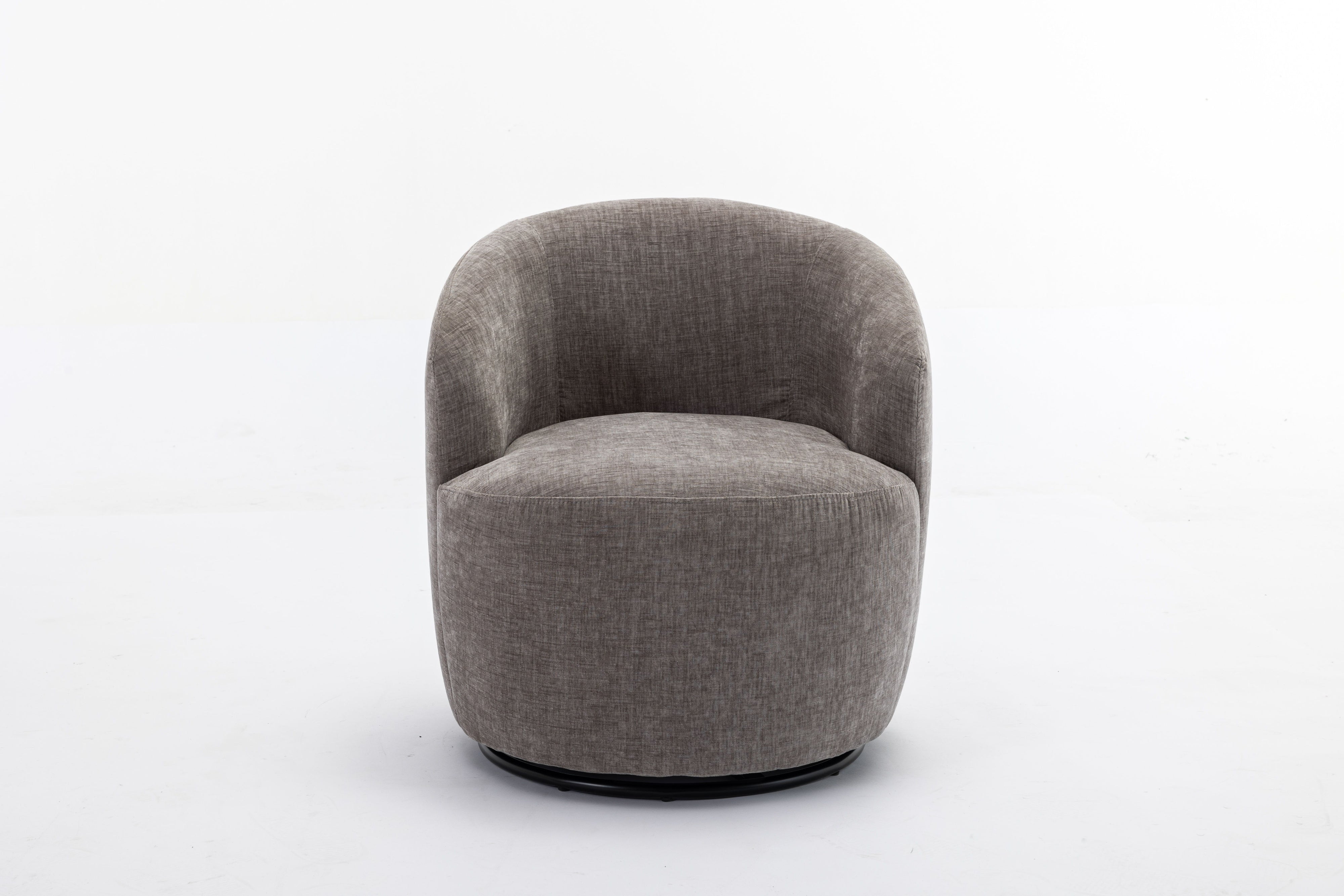 Chenille Fabric Swivel Accent Armchair Barrel Chair With Powder Coating Metal Ring