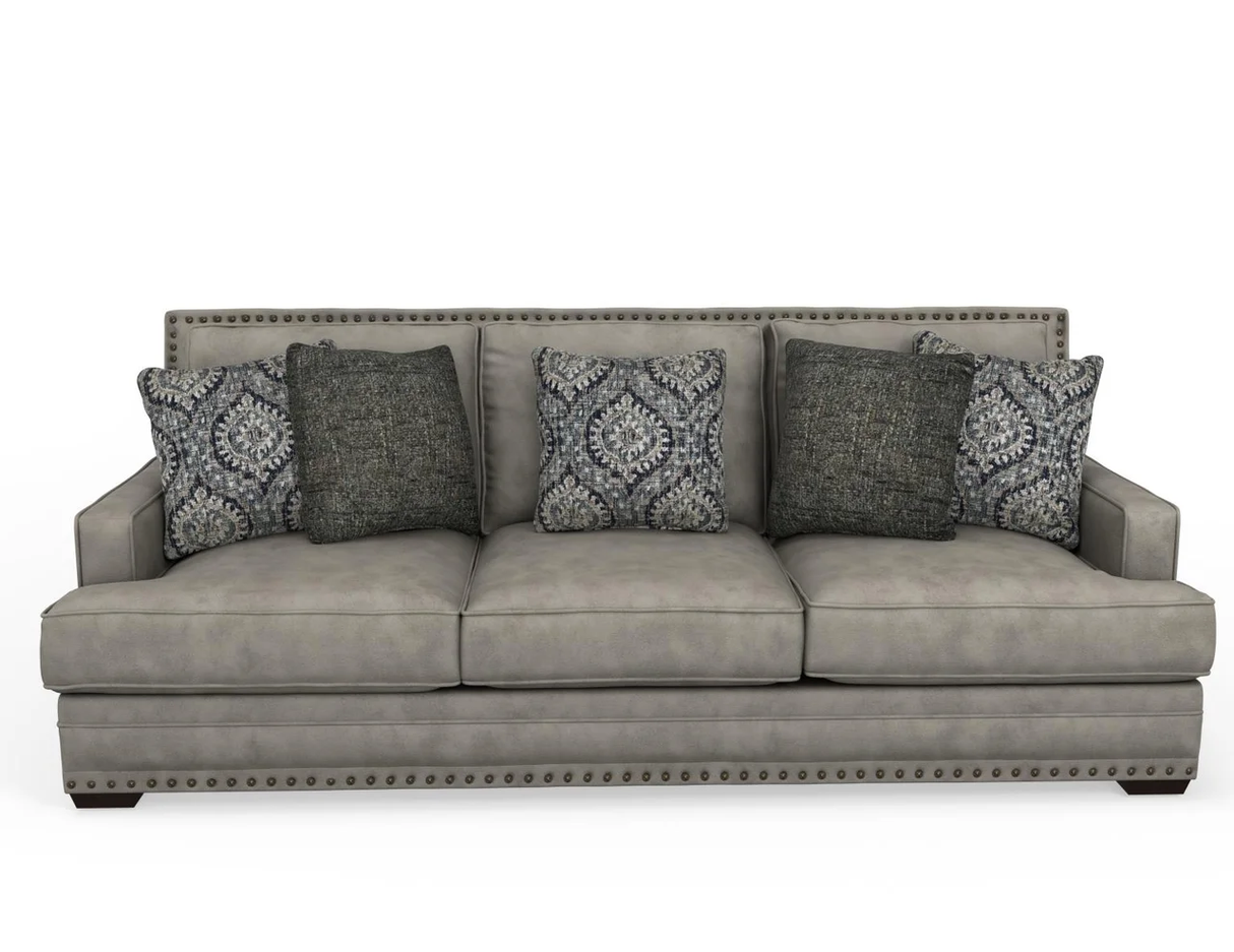 Transitional Gray 2 Piece Sofa and Loveseat Set with Nailhead Trim