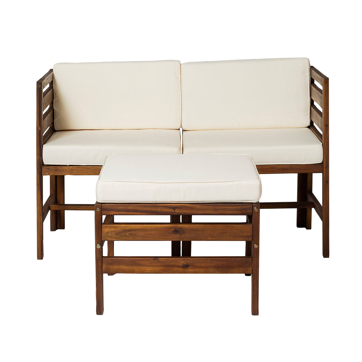 Contemporary 3 Piece Modular Acacia Wood Left And Right Arm Chairs And Ottoman - Dark Brown by Walker Edison | Bel Furniture