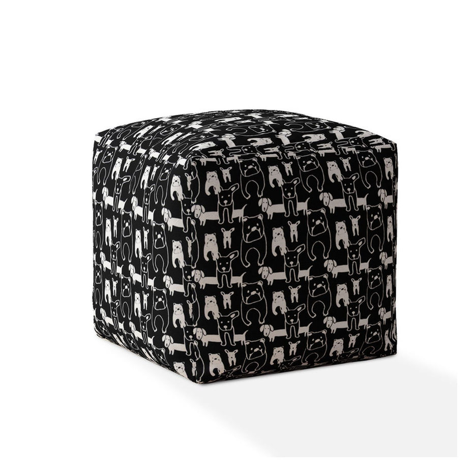 Cotton Dog Pouf Cover - Black / White