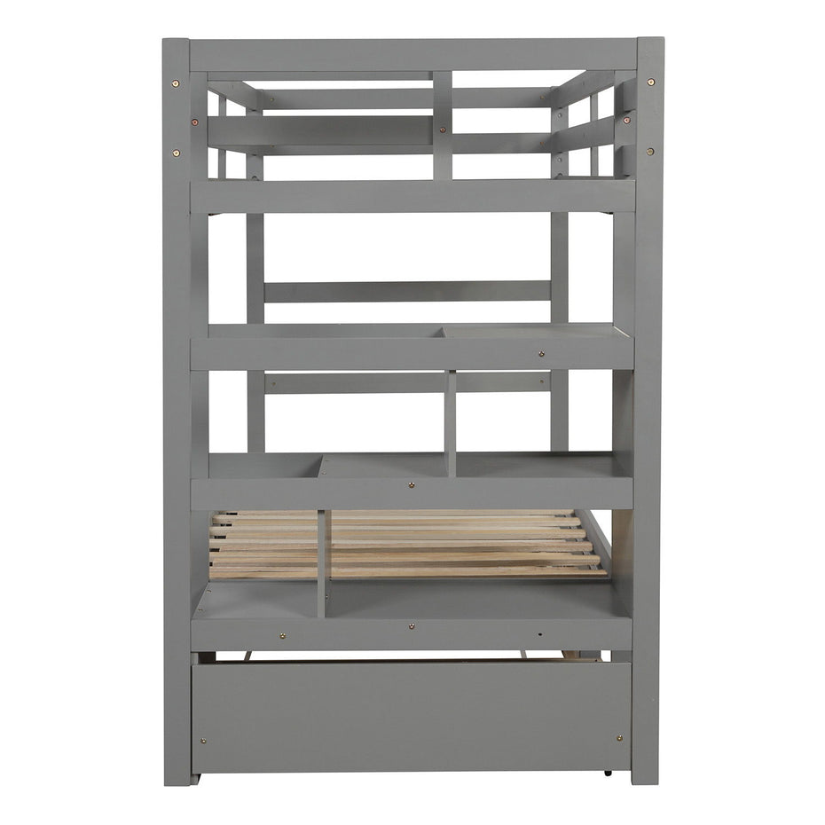 Twin Over Twin / King (Irregular King Size) Bunk Bed With Twin Size Trundle, Extendable Bunk Bed - Gray